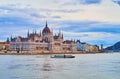 The tourist ships on Danube River against Parliament, Budapest, Hungary Royalty Free Stock Photo