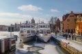 Tourist ships in winter in GdaÃâsk mooring Royalty Free Stock Photo