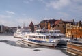 Tourist ships in winter in GdaÃâsk mooring Royalty Free Stock Photo