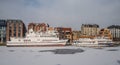 Tourist ships in winter in GdaÃâsk mooring Royalty Free Stock Photo