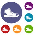 Tourist shoe icons set