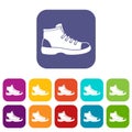 Tourist shoe icons set