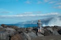 tourist, shoot, waves, ocean, man, ocean