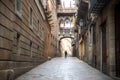 Tourist sightseeing in Barcelona Barri Gothic Quarter and Bridge of Sighs in Barcelona, Catalonia, Spain. Europe tourism, history Royalty Free Stock Photo