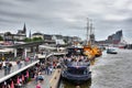 Harbor of Hamburg with tourists, sightseeing boats and Elbphilharmonie