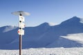 Tourist sign inscription - Gendarme, Dragobrat, Bliznitsa - on the snow-covered Svydovets mountains