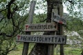 Tourist sign in the mountains of Norway on the way to Preikestolen