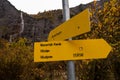 tourist sign in mountains, Visalpsee and waterfall