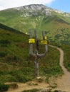 Tourist sign to narrow path in High Tatras