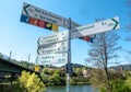 Tourist signs indicating distances to popular destinations