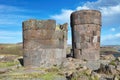 Tourist at the Silustani tombs in the peruvian Andes at Puno Peru Royalty Free Stock Photo