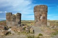 Tourist at the Silustani tombs in the peruvian Andes at Puno Peru Royalty Free Stock Photo