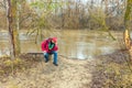 A tourist sits thinking on the bank Royalty Free Stock Photo