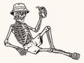 Tourist skeleton monochrome sketch vintage