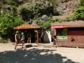 Tourist sliding on a zip line in the canyon of Harmony, near the town of Goynuk and Antalya