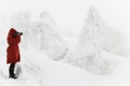 Tourist and Snow monster tree, Mt. Hakkoda, Aomori, Japan