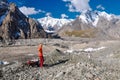 Tourist at South Inylchek Glacier in Kyrgyzstan