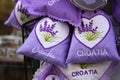 Tourist souvenirs - fragrant lilac bags with lavender, Croatia. Gifts from travel