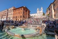 Tourist on Spanish Steps and by Barcaccia fountain, Rome