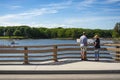 Tourist standing on the bridge in the New England town of Kennebunkport