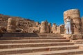 Tourist standing roman temple in Nabatean city of Royalty Free Stock Photo