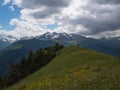 Tourist stands on a hill