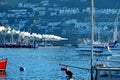 Dartmouth England. Steam train entering Kingswear. Making white smoke