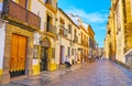 The tourist street along Mezquita wall, on Sep 30 in Cordoba, Spain
