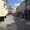 Tourist street of old buildings in the center of Moscow