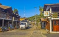 Tourist street restaurants houses people cars hotels stores Mazunte Mexico Royalty Free Stock Photo