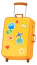 Tourist suitcase icon. Cartoon luggage with travel labels