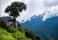 Tourist swinging on the swing of the end of the world Columpio del fin del mundo in BaÃÂ±os, Ambato province, Ecuador.