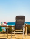 Tourist table and chair on seaside, camping