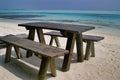 Tourist table on Picnic Island near Maafushi Island Maldives