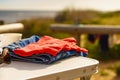 Tourist table on seashore, camping