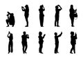 Tourist takeing photo silhouette set, People vector set on white background, Isolate different man and women