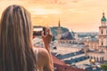 Tourist taking a photo of beatiful sunset in Salzburg Austria Royalty Free Stock Photo