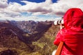 Tourist taking photo from Dalsnibba viewpoint Norway Royalty Free Stock Photo