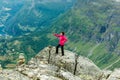 Tourist taking photo from Dalsnibba viewpoint Norway Royalty Free Stock Photo