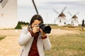 Tourist taking photo, Mota del Cuervo, Spain Royalty Free Stock Photo