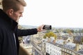 Tourist Taking Photo Of Oxford Skyline On Mobile Phone Royalty Free Stock Photo