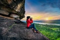 Tourist taking a photo at Pha taem national park in Ubon ratchathani, Thailand