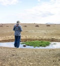 Tourist in Tankwa Karoo Park South Africa on bird watching tour Royalty Free Stock Photo