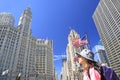 Tourist teenager admiring Chicago skyline on Michigan Avenue