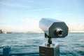 Tourist telescope with scenic view of the sea and blue skies. View of the Bosphorus, Istanbul, Turkey. Royalty Free Stock Photo