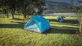 Tourist tent camping in mountains near lake, Khao Yai National park, Thailand Royalty Free Stock Photo