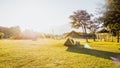 Tourist tent camping in mountains near lake, Khao Yai National park, Thailand Royalty Free Stock Photo