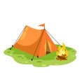 Tourist tent and fire. Triangular shelter Royalty Free Stock Photo