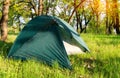 Tourist tent in forest camp Royalty Free Stock Photo