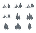Tourist tent icon and forest